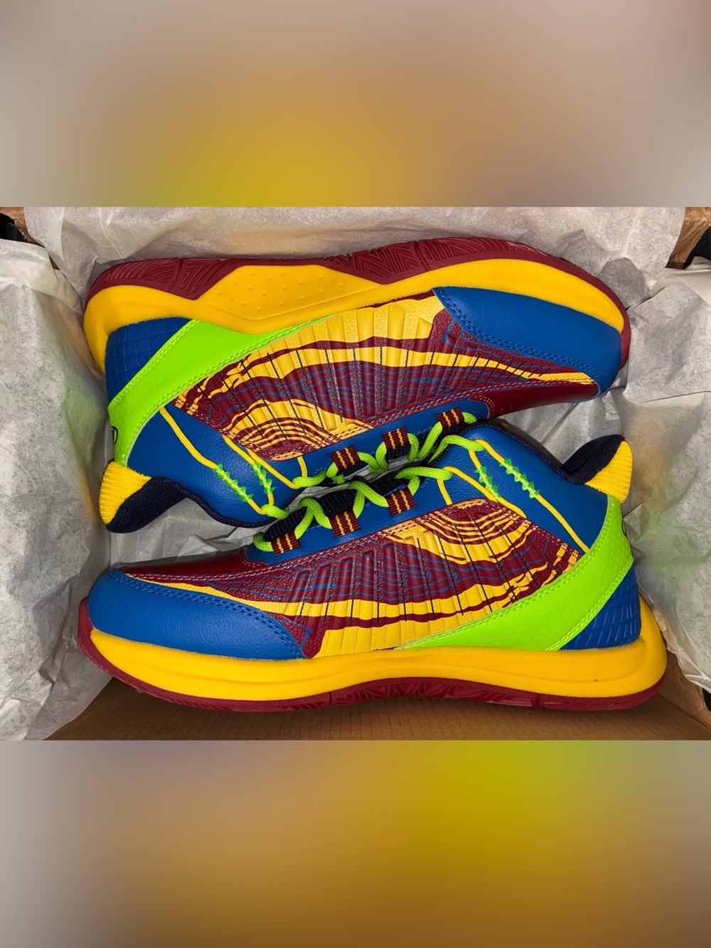 Mens Multicolor Athletic Sneakers - Bright Yellow, Blue & Green